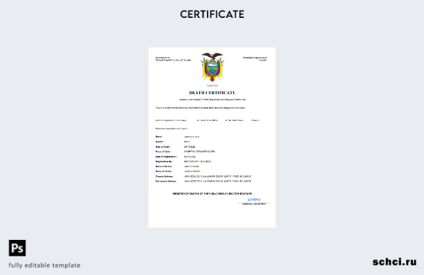 загрузка в цифровом формате Эквадор, свидетельство о смерти, запись акта граждан